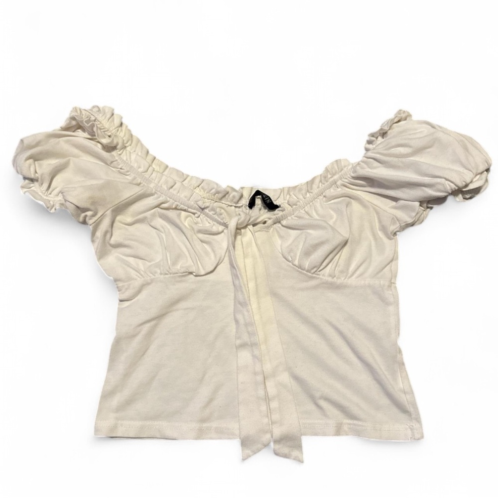 SHEIN White Ruched Tie Front Blouse